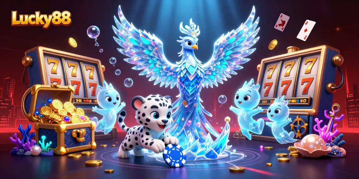Experience thrilling gameplay with Lucky88 slot reels featuring an ice phoenix and vibrant casino elements.