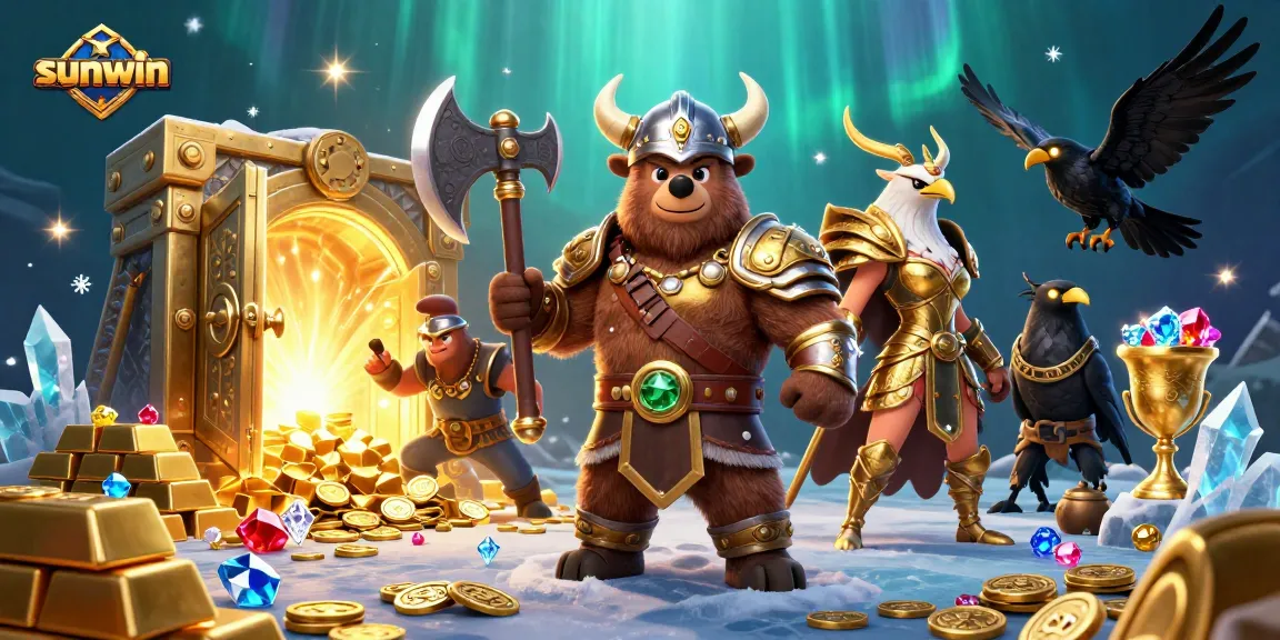 Spin to win with sunwin in a vibrant digital casino scene filled with treasure and adventure.