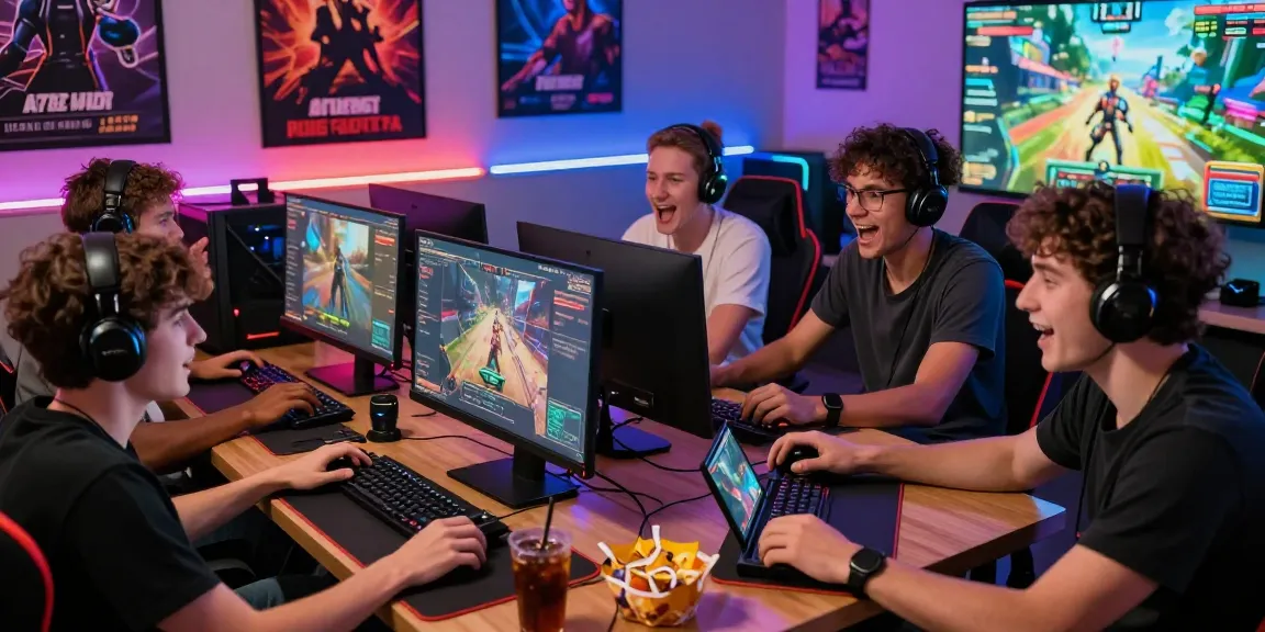 Engaging gaming session featuring players enjoying transformation porn games, colorful LEDs, and snacks creating an inviting atmosphere.