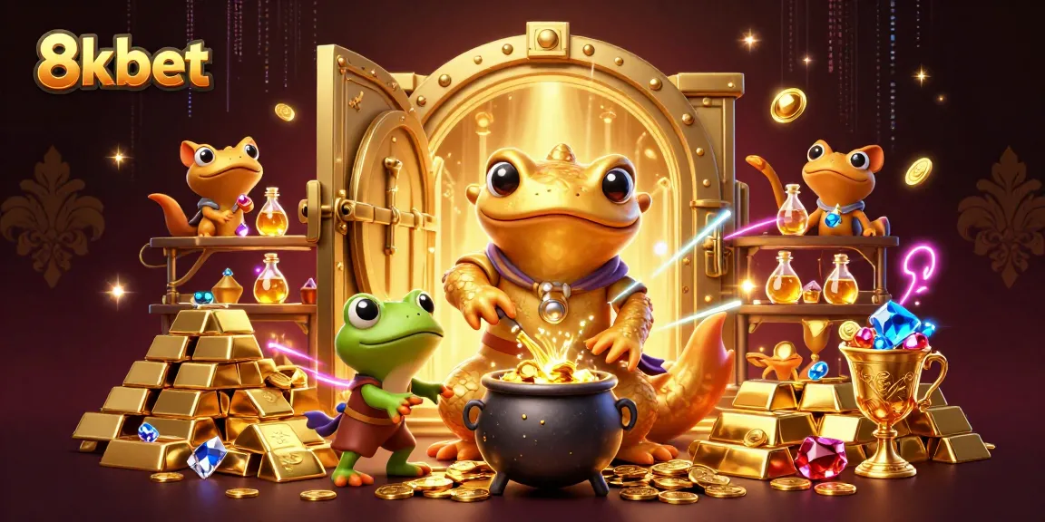 Experience the thrill of 8kbet with a golden salamander alchemist and his magical gold-making scene.