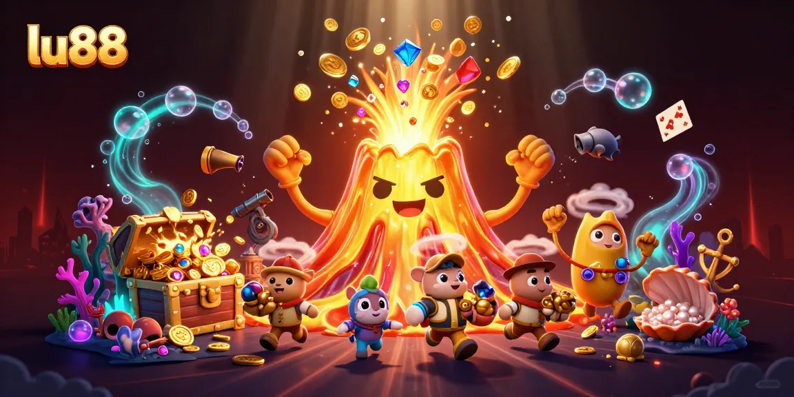 Experience thrilling wins at lu88 with a vibrant 3D casino scene filled with treasures and excitement.