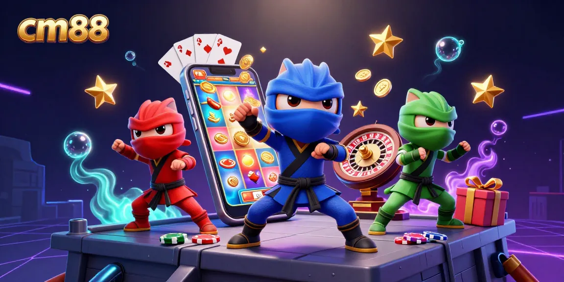 Experience thrilling action with cm88 as 3D chameleon ninjas showcase martial arts atop a vibrant casino rooftop.