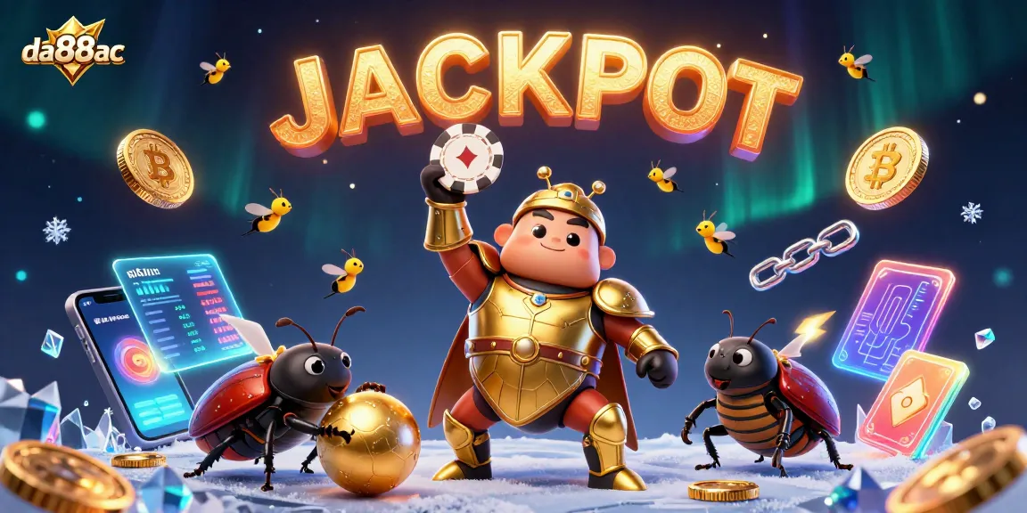 Win big at da88ac's ultra-stylized 3D casino with cartoon characters and crypto elements.