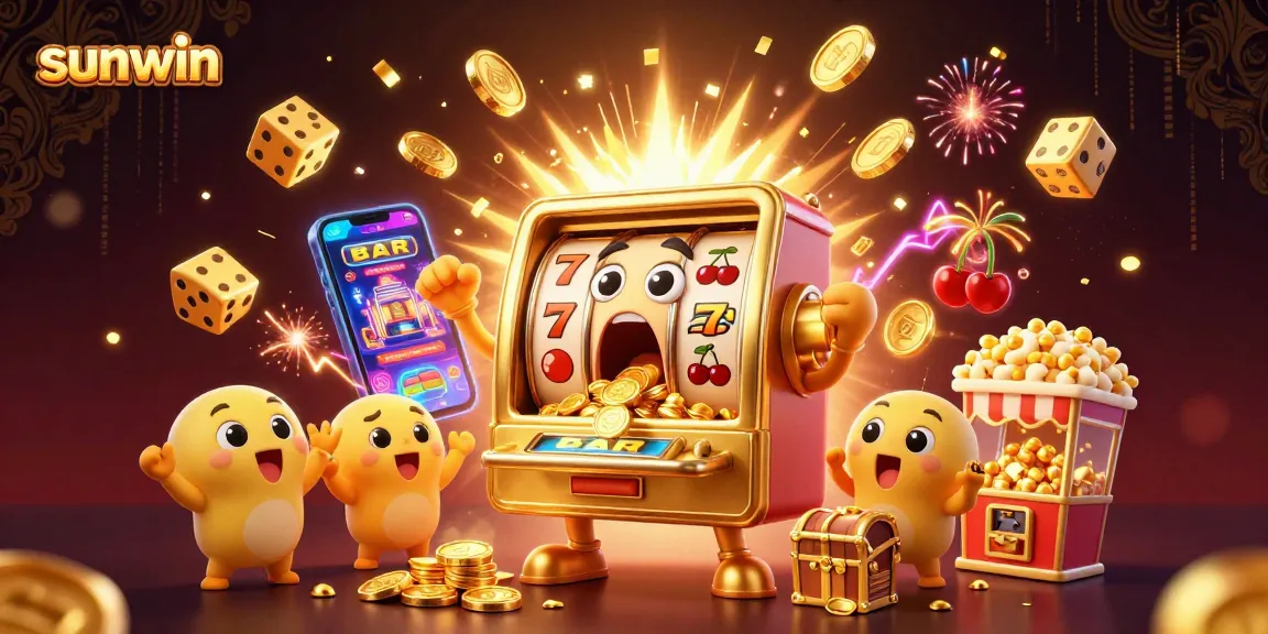 Watch the sunwin jackpot glow as coins spill from the excited winning slot machine!
