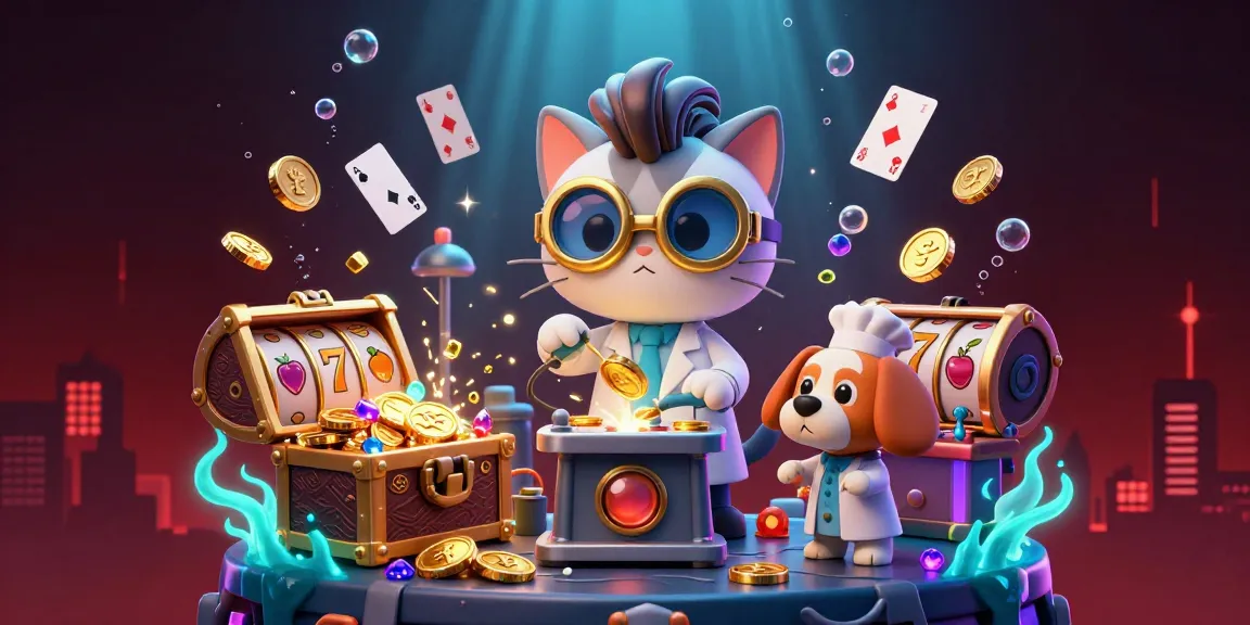 Experience gaming thrills at ph365 with a vibrant 3D scene featuring a mad scientist cat and loyal assistant creating gold coins.