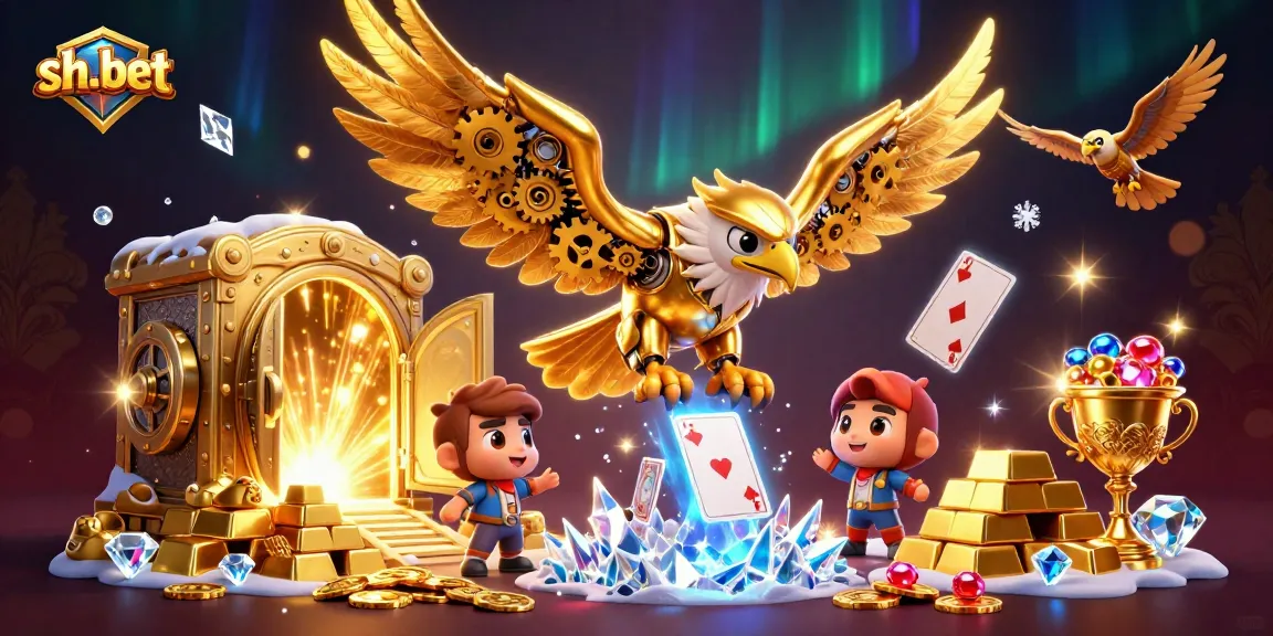 sh-bet showcases exciting gameplay with a golden eagle amid treasures and casino elements.