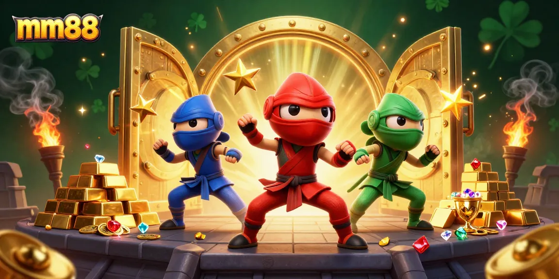 Experience thrilling casino games with mm88 through vibrant 3D visuals showcasing a ninja chameleon team.