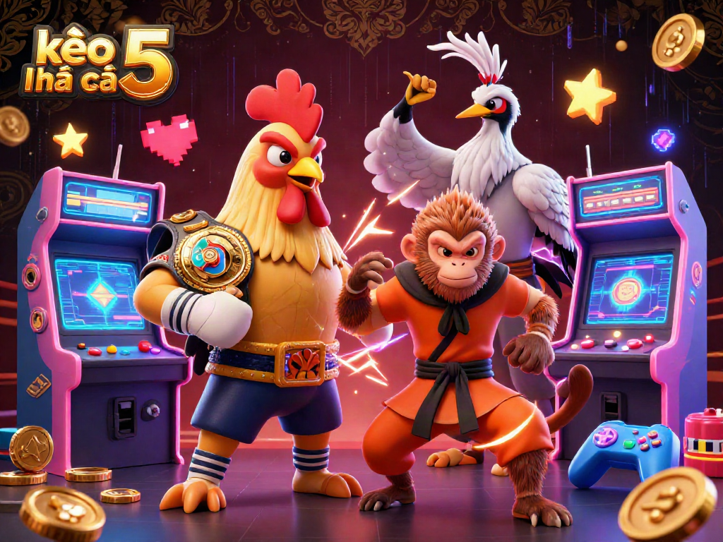 Engage with kèo nhà cái 5 through vibrant 3D cartoon illustration featuring characters and casino elements.