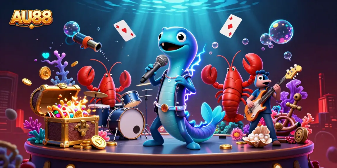 Experience the vibrant underwater casino scene with AU88, featuring an electric eel DJ and engaging gameplay elements.
