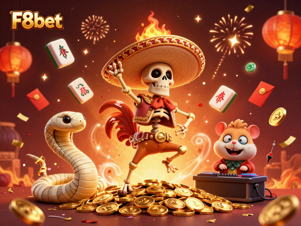 Experience high-stakes gaming at F8bet with vibrant, action-packed casino allure in the illustration.