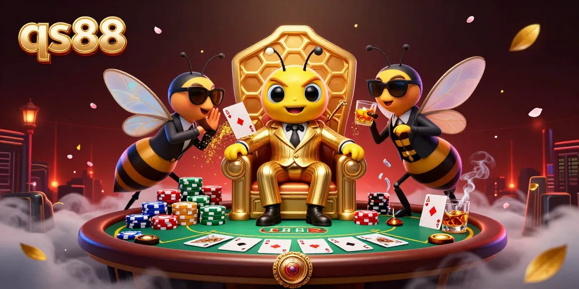 Experience thrilling high-stakes poker at qs88 with an exciting 3D illustration featuring iconic characters and vibrant casino elements.