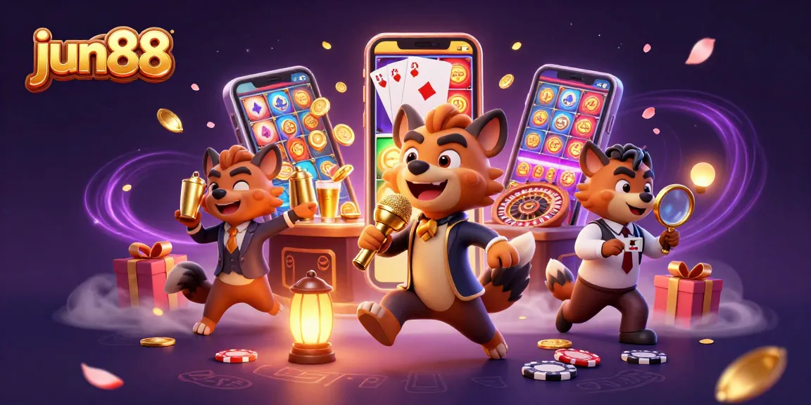 Experience thrilling gaming at jun88, featuring lively hyenas in a vibrant casino scene.