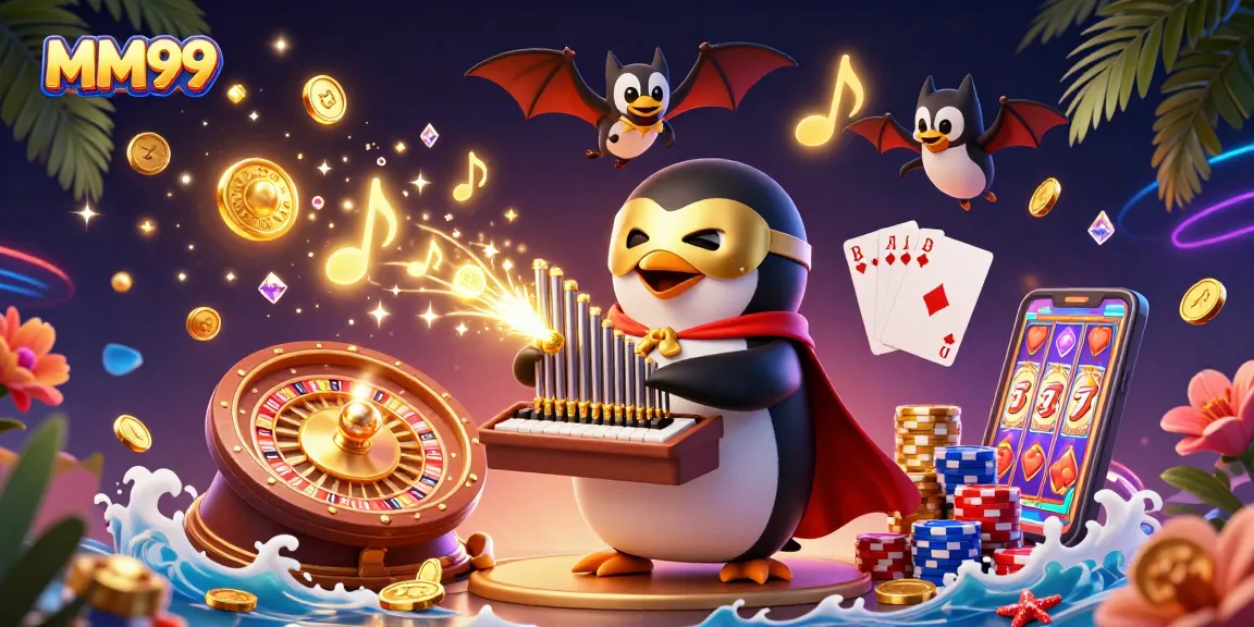Experience MM99 with an engaging scene of vibrant casino action featuring golden rewards and gameplay elements.