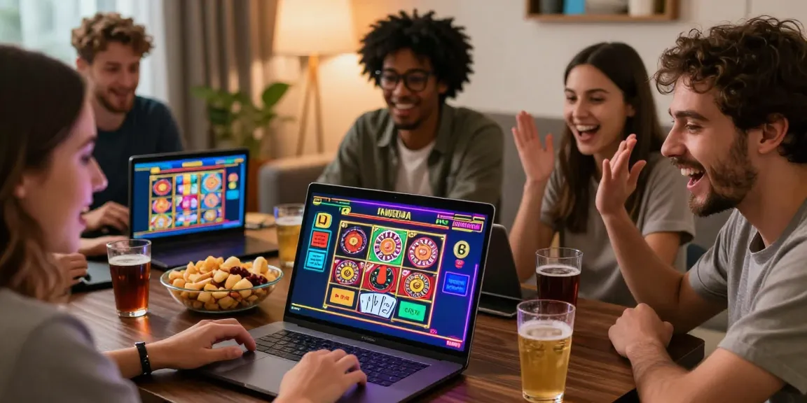 Migliori casino online non AAMS scena che mostra amici che si godono giochi con croupier dal vivo, evidenziando l'eccitazione e le tendenze moderne del gioco.