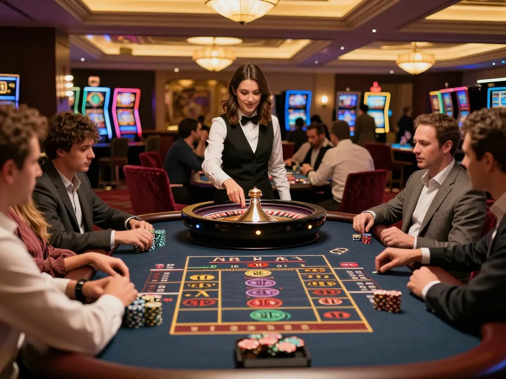 Experience the excitement of cm88 with players engaging at a high-end roulette table in a vibrant casino setting.