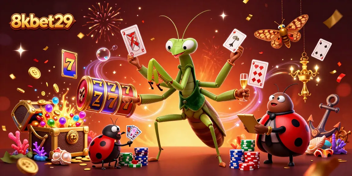 Experience the vibrant casino atmosphere with 8kbet29's dynamic gaming elements and lively characters.